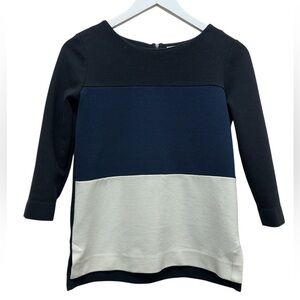 Madewell Ribbed Knit Top Colorblock Shirt XS Gallerist Ponte Back Zip 3/4 Sleeve